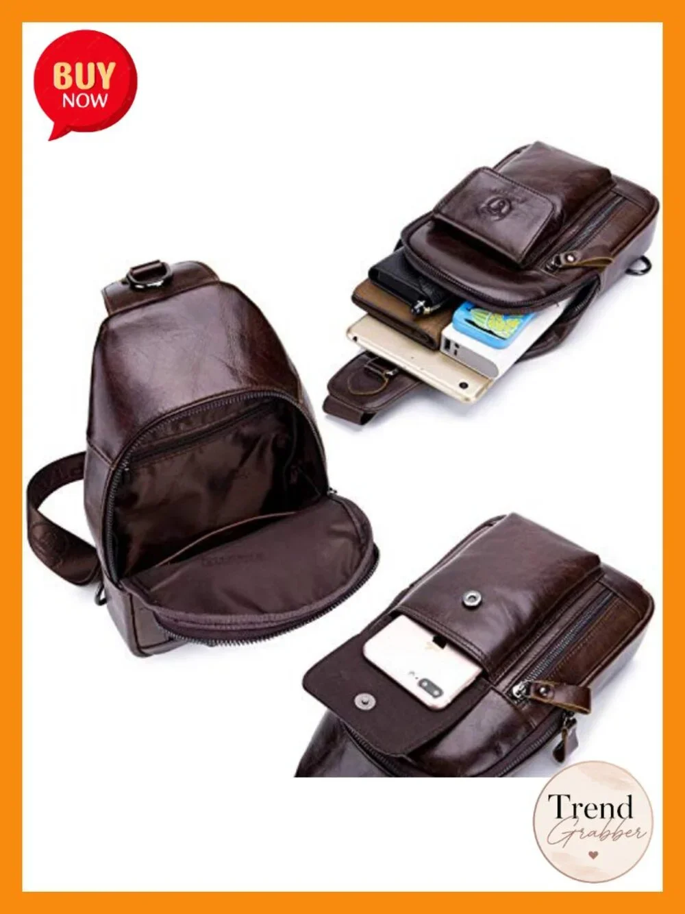 Genuine Leather Sling Bag Crossbody Shoulder Messenger for Travel Hiking Men